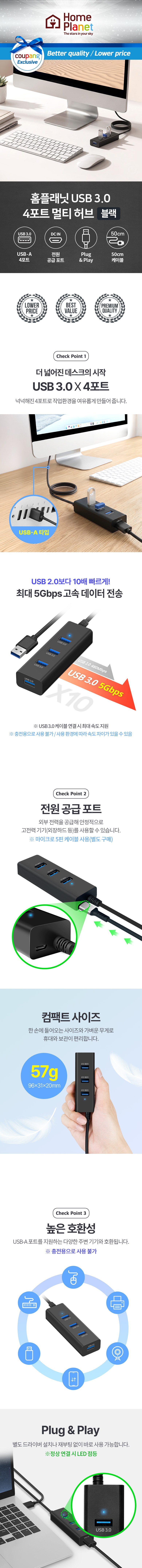 홈플래닛 USB 3.0 4포트 허브 원본 제품 설명