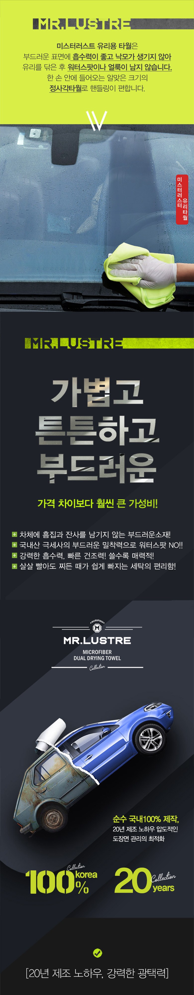 Miseuteoreoseuteo Peupesyeoneol Yuri Set Cha Ta 40 x 40 cm, Blue , 3 Pack (미스터러스터 프로페셔널 유리 세차 타월 40 x 40 cm, 블루, 3개)