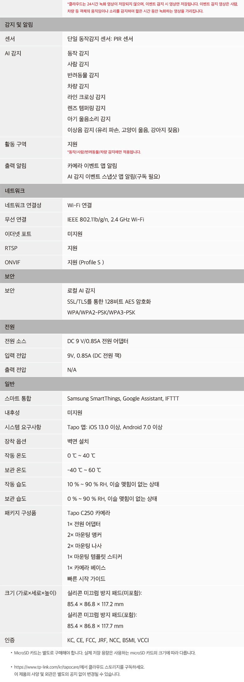 티피링크 Tapo C250 4K 홈카메라 구성과 제품 안내