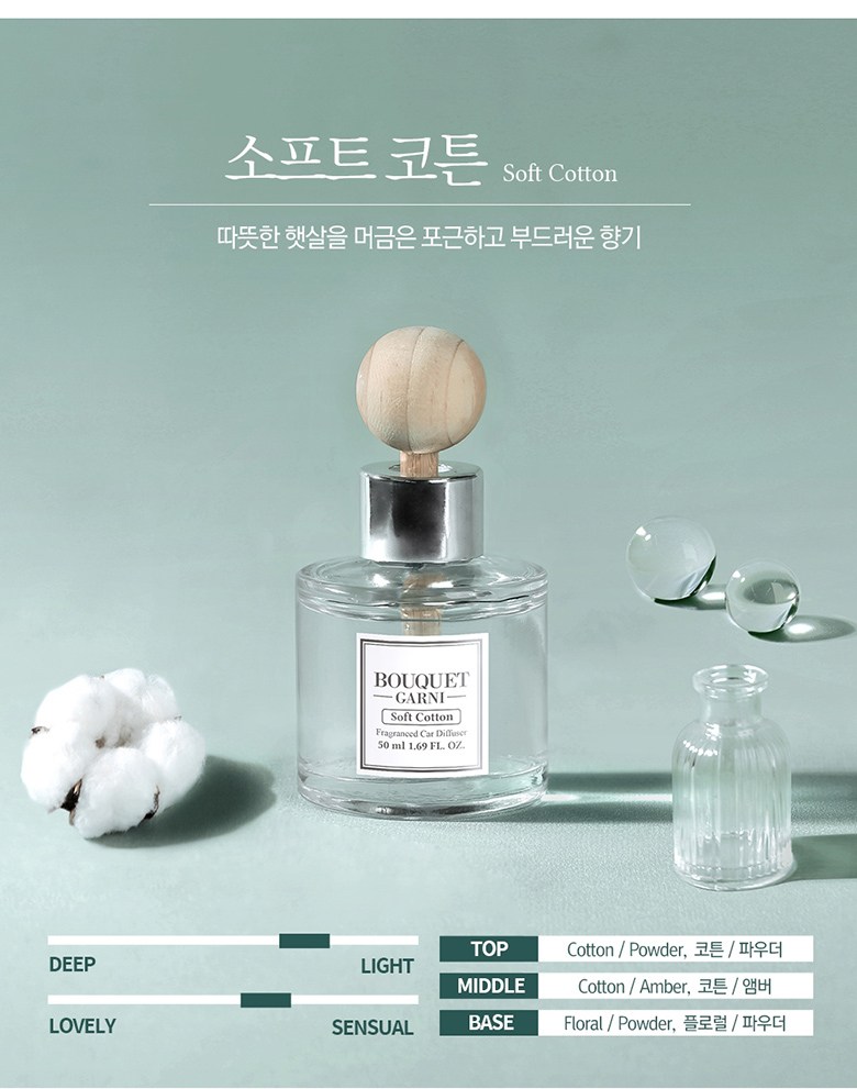 Bukereuni Peuregeureonseudeu Charyangyong Dipyujeo 50 ml, Soft Cotton , 2 Pack (부케가르니 프레그런스드 차량용 디퓨저 50ml, 소프트코튼, 2개)