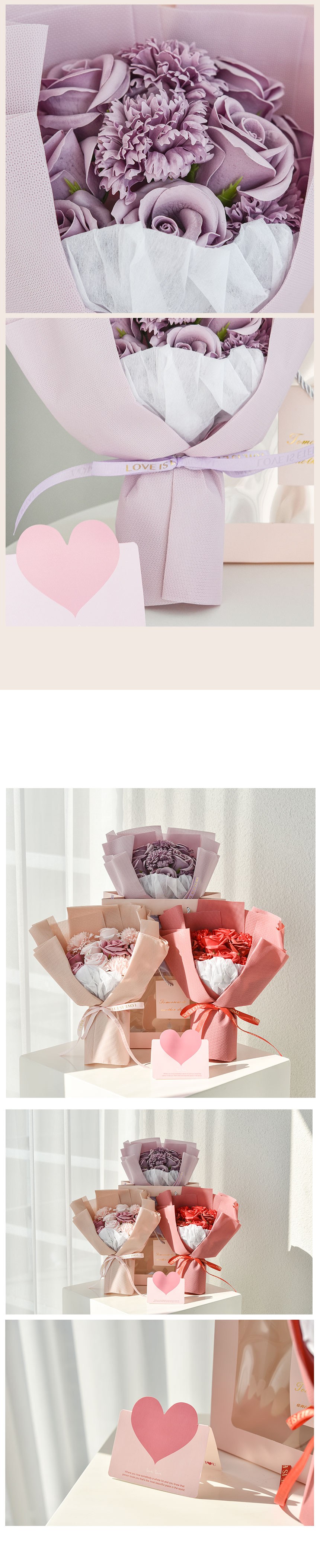 Angpeulraenteu Johwa Binukkot Maentik Kkotdabal + Syopingbaek Set , Peopeul , 1 Set (앙플랜트 조화 비누꽃 로맨틱 꽃다발 + 쇼핑백 세트, 퍼플, 1세트)