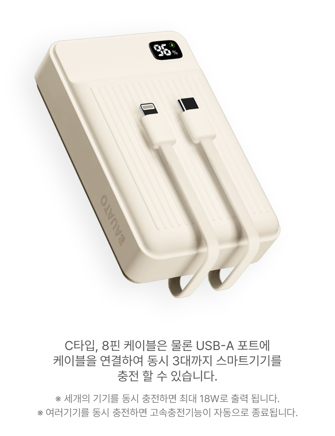 Bauato Packets Ketswil Gosok Pack Chulryeok Cable Chehyeong Mini Large Size Nanyeon Bojo Pear Teori 20000 mAh USB-C Aepeul 8 Pin PD 22.5 W, Abori (바우아토 포켓쉴 고속 입출력 케이블 일체형 미니 대용량 난연 보조배터리 20000mAh C타입 애플8핀 PD 22.5W, 아이보리)