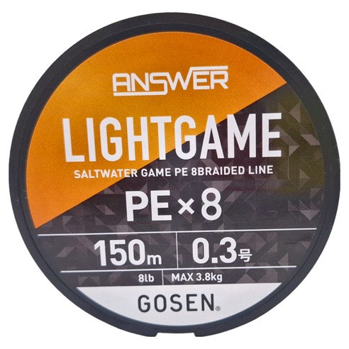 GOSEN ANSWER JIGGING PEX8 LIGHTGAME 海水用PE編織線150m 8lb, 黃色