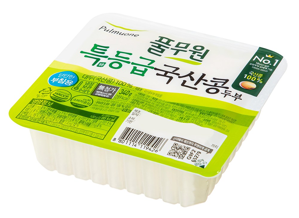 Pulmuone Teuk Grade Domestic Kong Tofu Firm Buchimyong , 2 Pack , 340 g (풀무원 특등급 국산콩 두부 단단한 부침용, 2개, 340g)