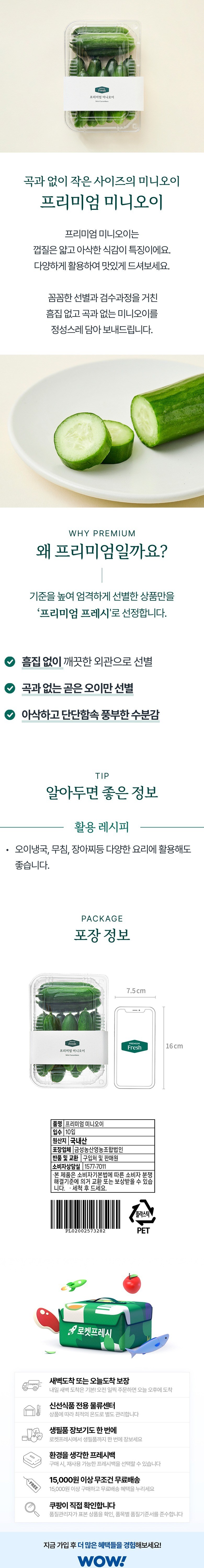 Mini Cucumber , 50 g, 10 Pack , 1 Pack (프리미엄 미니오이, 50g, 10개입, 1개)