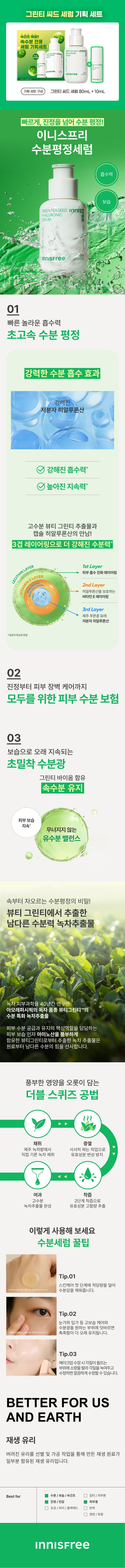 Innisfree Green Tea Ssideu Hyaluronic Acid Serum 80 ml + 10 ml Set , 1 Pack (이니스프리 그린티 씨드 히알루론산 세럼 80ml + 10ml 세트, 1개)