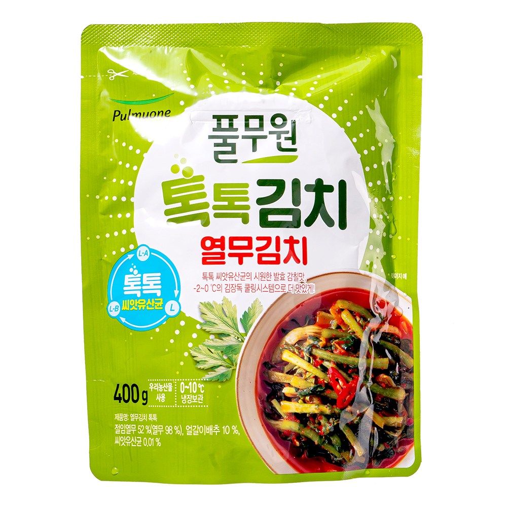 Pulmuone Pulmuone Toktok Yeolmu Kimchi , 400 g, 1 Pack (풀무원 풀무원 톡톡 열무김치, 400g, 1개)