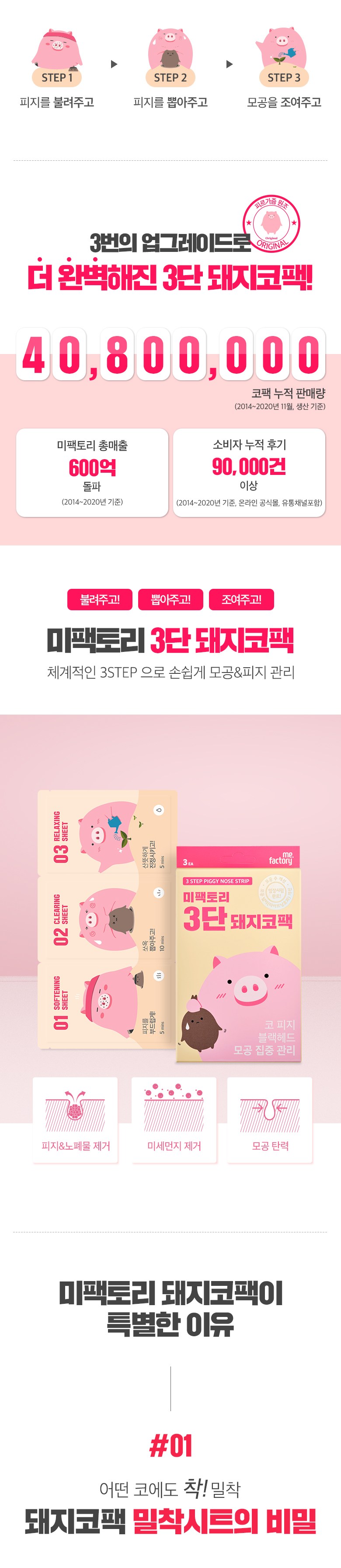 Mi Pack Tori 3 Dan Pork Ko Pack , 3 Pack Pack , 1 Pack (미팩토리 3단 돼지코팩, 3개입, 1개)