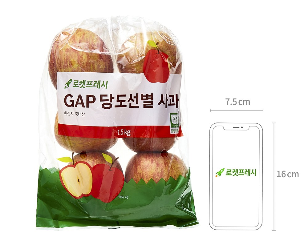 GAP Sweetness Seonbyeol Apple , 1.5 kg( Jung ), 1 Bag (GAP 당도선별 사과, 1.5kg(중과), 1봉)