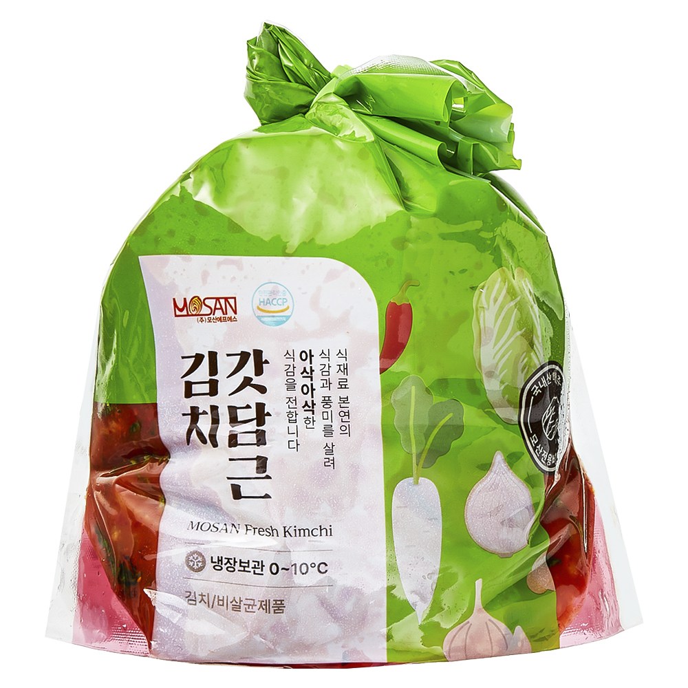 Mosan Kimchi Gatdamgeun Siwon Bori Eolgal Kimchi , 1.5 kg, 1 Pack (모산김치 갓담근 시원한 보리 얼갈이 김치, 1.5kg, 1개)