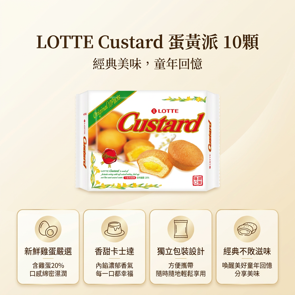 LOTTE 樂天 Custard 蛋黃派評價:童年系下午茶點心,8袋80顆到底值不值得買? (5/9)