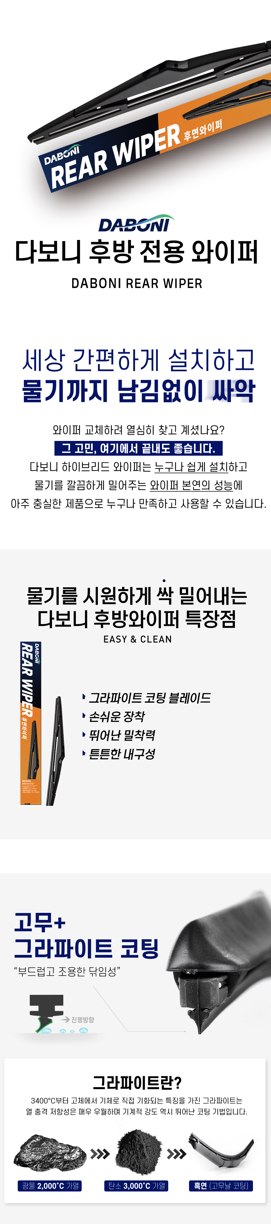 Daboni Jadongcha Whoo Bangjeonyong Peo 1 p, RB 590 (다보니 자동차 후방전용 와이퍼 1p, RB590)