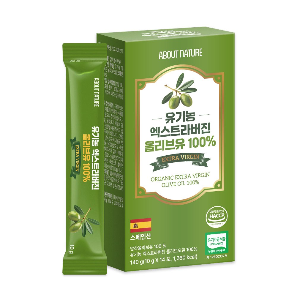 Eobautcheo Organic Extra Beojin Olive Oil 14 p, 140 g, 1 Pack (어바웃네이처 유기농 엑스트라버진 올리브유 14p, 140g, 1개)