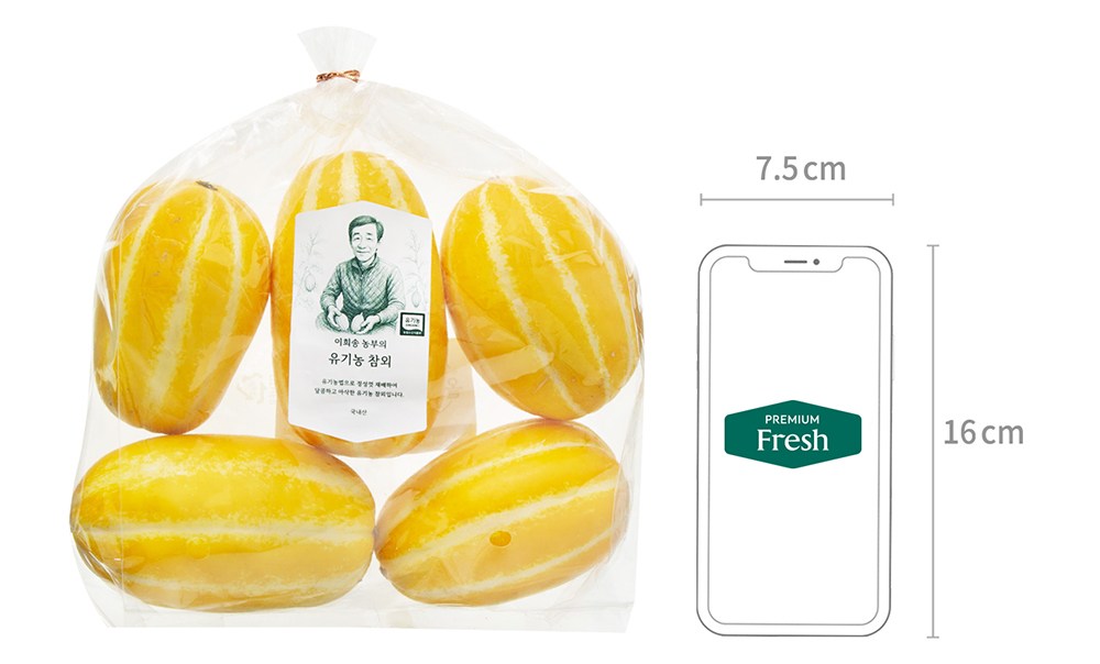 Huisong Nongbu Organic Korean Melon 4~7 Pack , 1.2 kg, 1 Pack (이희송 농부의 유기농 참외 4~7입, 1.2kg, 1개)