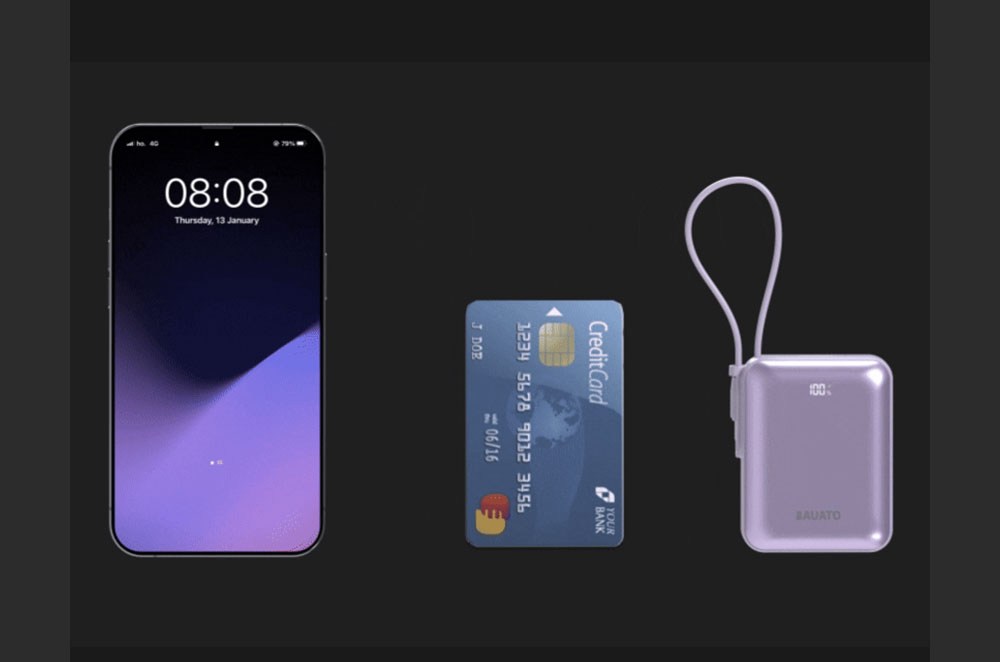 Bauato Packets Ketswil Cable Chehyeong Mini Large Size Bojo Pear Teori 10000 mAh USB-C , D-B-0257, Black (바우아토 포켓쉴 케이블 일체형 미니 대용량 보조배터리 10000mAh C타입, D-B-0257, 블랙)