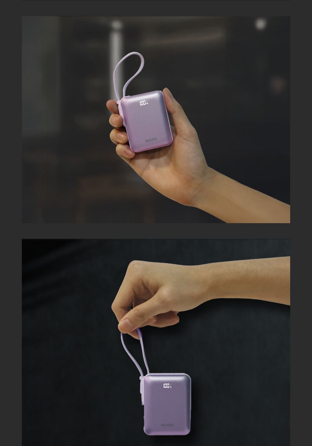 Bauato Packets Ketswil Cable Chehyeong Mini Large Size Bojo Pear Teori 10000 mAh USB-C , D-B-0257, Black (바우아토 포켓쉴 케이블 일체형 미니 대용량 보조배터리 10000mAh C타입, D-B-0257, 블랙)