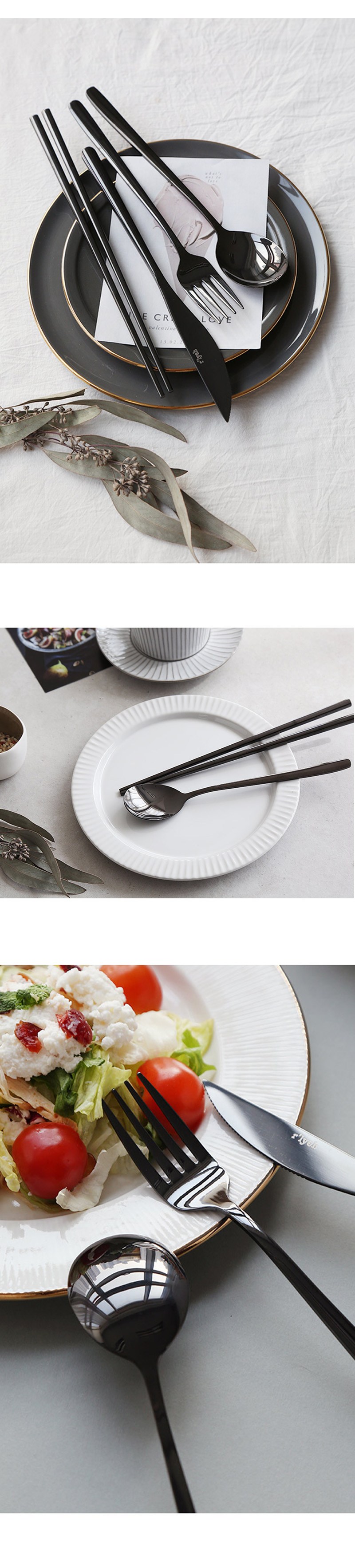 Reuri Modeon Dineo 2 In Keoteureori Set , Black , Seupun 2 p + Fork 2 p + Napeu 2 p + Chopsticks 2 Beol , 8 Pack (르리에 모던 디너 2인 커트러리 세트, 블랙, 스푼 2p + 포크 2p + 나이프 2p + 젓가락 2벌, 8개)