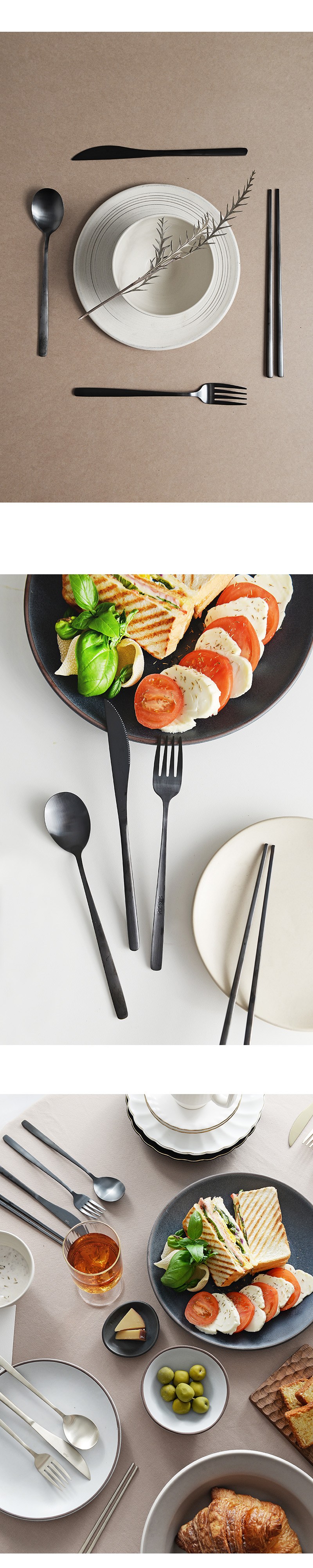 Reuri Modeon Dineo 2 In Keoteureori Set , Black , Seupun 2 p + Fork 2 p + Napeu 2 p + Chopsticks 2 Beol , 8 Pack (르리에 모던 디너 2인 커트러리 세트, 블랙, 스푼 2p + 포크 2p + 나이프 2p + 젓가락 2벌, 8개)