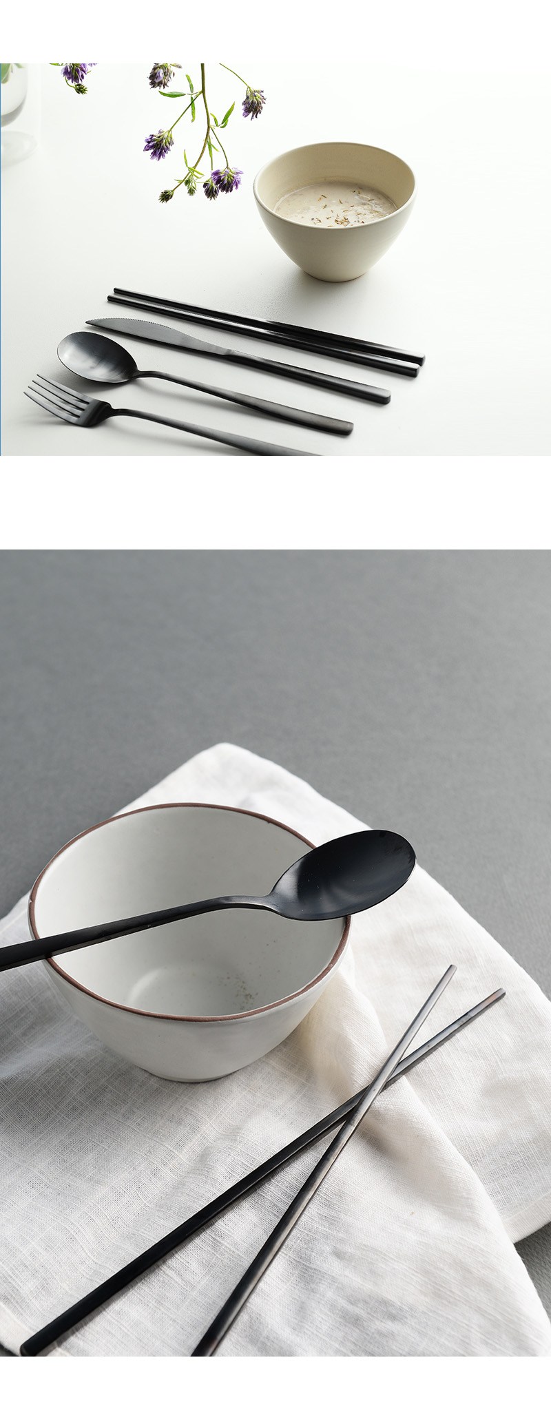 Reuri Modeon Dineo 2 In Keoteureori Set , Black , Seupun 2 p + Fork 2 p + Napeu 2 p + Chopsticks 2 Beol , 8 Pack (르리에 모던 디너 2인 커트러리 세트, 블랙, 스푼 2p + 포크 2p + 나이프 2p + 젓가락 2벌, 8개)