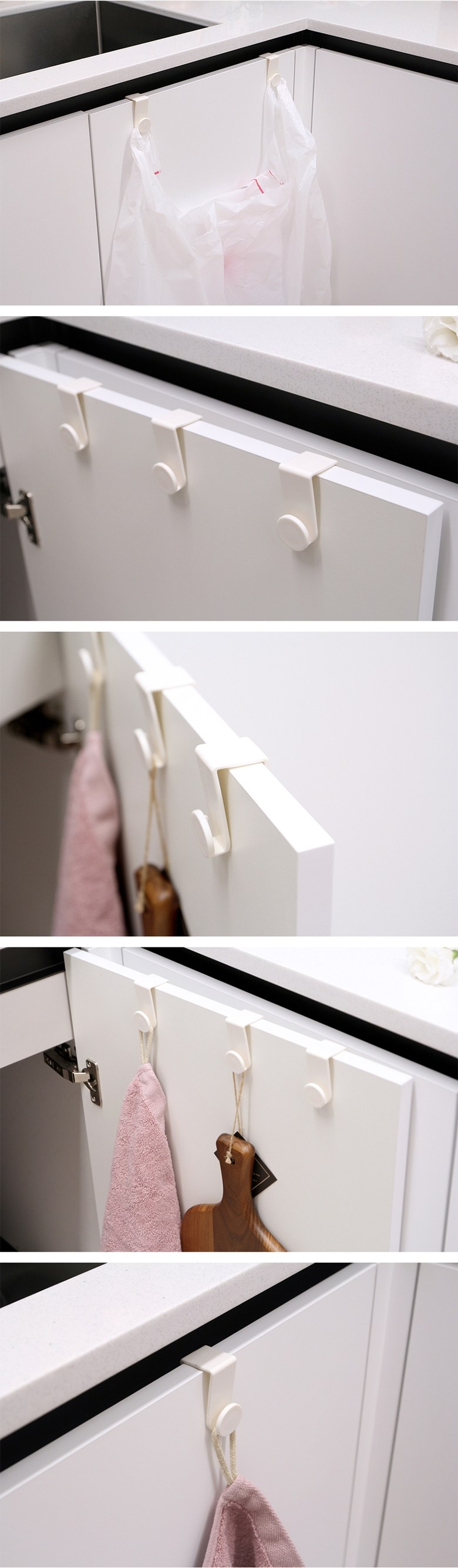 Ju & Ji Dayong Singkeudae Jubang Whoo Keu , White , 2 Pack (주앤지 다용도 싱크대 주방 후크, 화이트, 2개)
