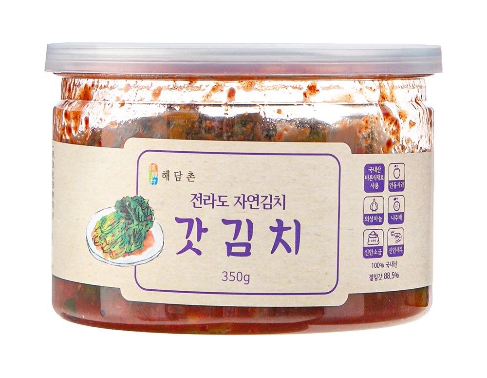 Haedam Village Jeon Whole Sikpum Injeung Mustard Greens Kimchi , 350 g, 1 Pack (해담촌 전통식품 인증 갓김치, 350g, 1개)