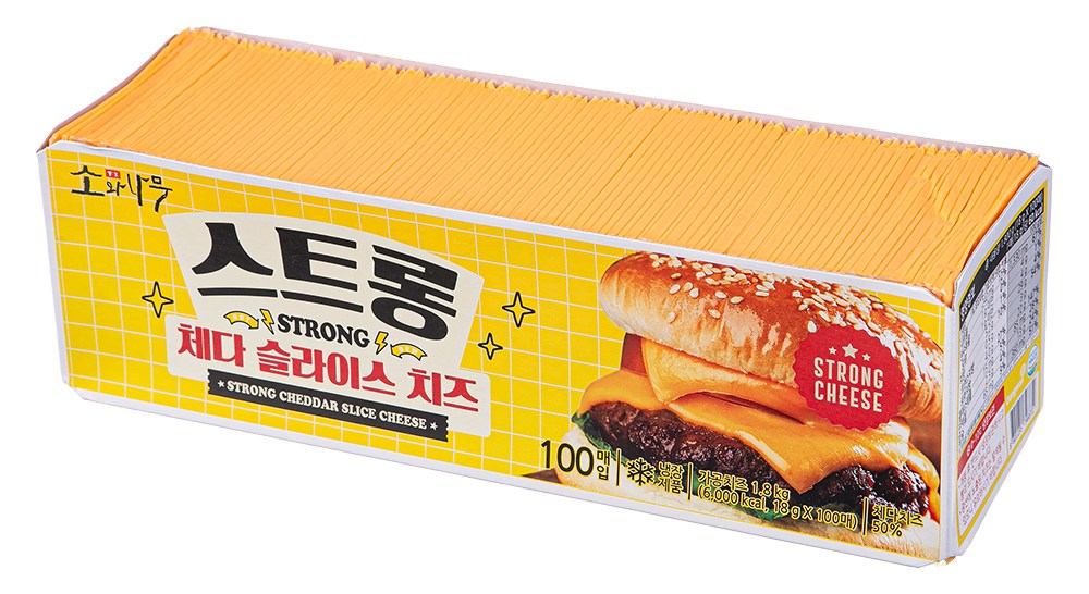 Sonamu Dongwon Pungmi Jin Seuteurong Cheda Seul Rice Cheese , 18 g, 1 Pack , 100 Pack (소와나무 동원 풍미가 진한 스트롱 체다 슬라이스 치즈, 18g, 1개, 100개입)