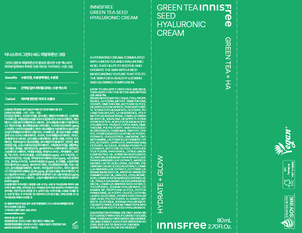 Innisfree Green Tea Ssideu Hyaluronic Acid Cream , 80 ml, 1 Pack (이니스프리 그린티 씨드 히알루론산 크림, 80ml, 1개)