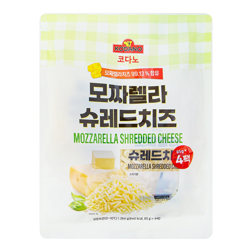 Kodano Mojjarelra Syu Red Cheese , 65 g, 1 Pack , 4 Pack Pack (코다노 모짜렐라 슈레드치즈, 65g, 1개, 4개입)
