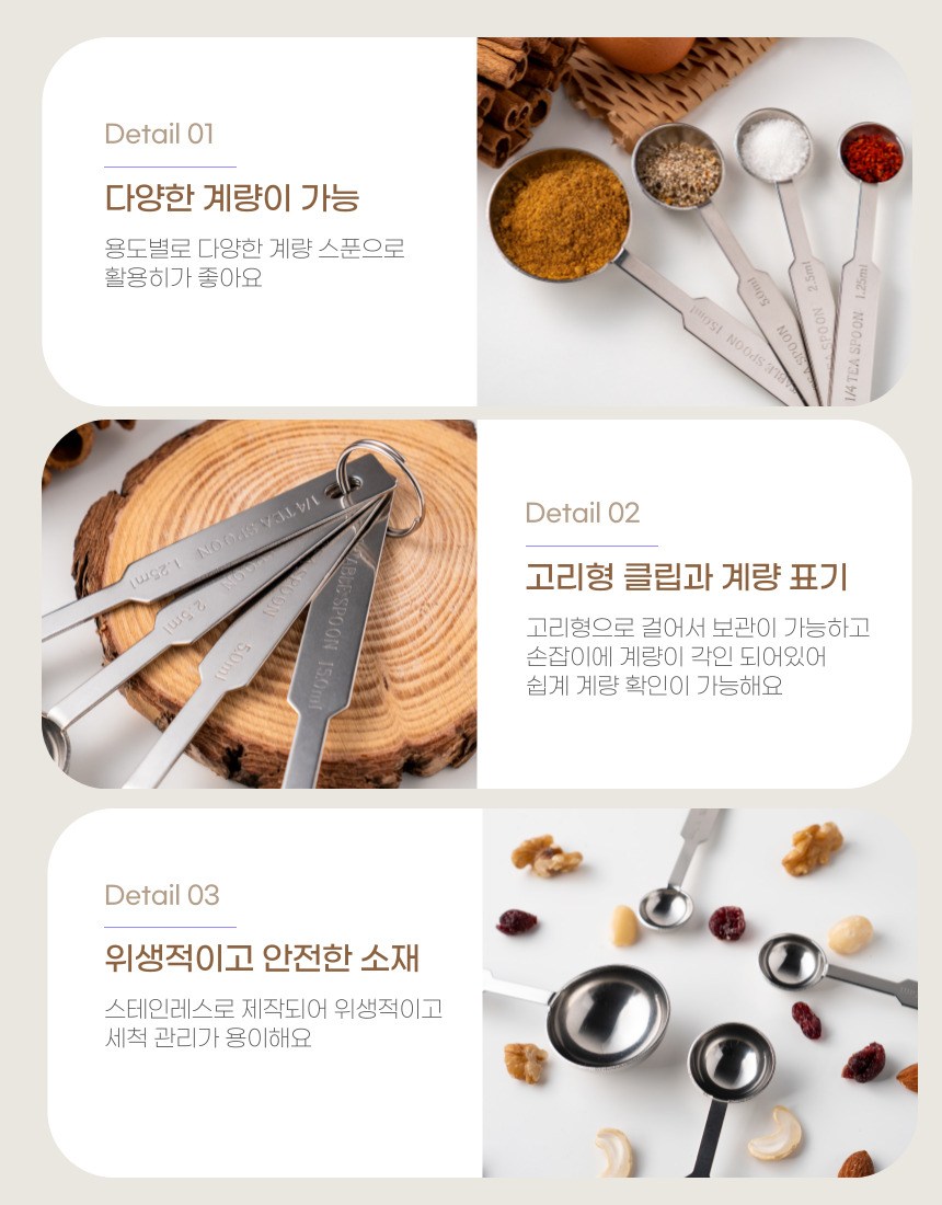 Jipsaram Stainless Gyeryang Silver Seupun 4 Types Set , 1 Set (집사람 스텐 계량 실버 스푼 4종 세트, 1세트)