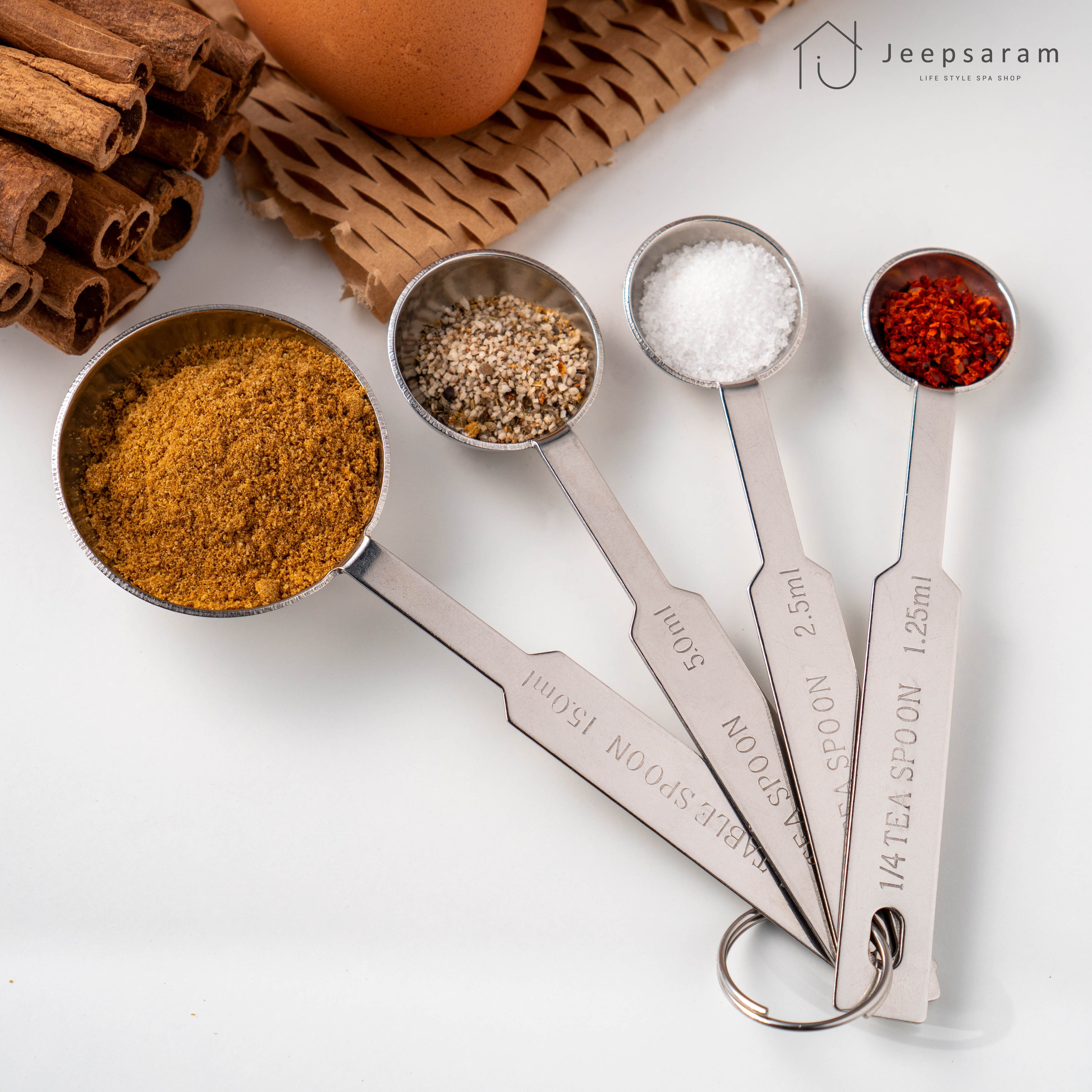 Jipsaram Stainless Gyeryang Silver Seupun 4 Types Set , 1 Set (집사람 스텐 계량 실버 스푼 4종 세트, 1세트)