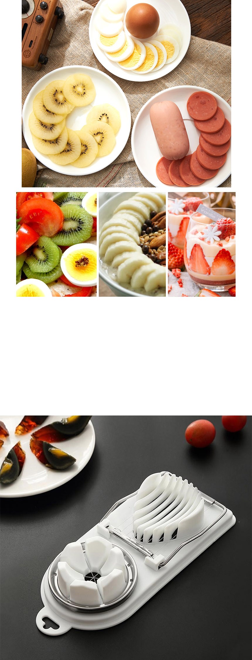Monakoolribeu Dyueol Seul Rice Geukeoteo , White , 1 Pack (모나코올리브 듀얼 슬라이스 에그커터, 화이트, 1개)