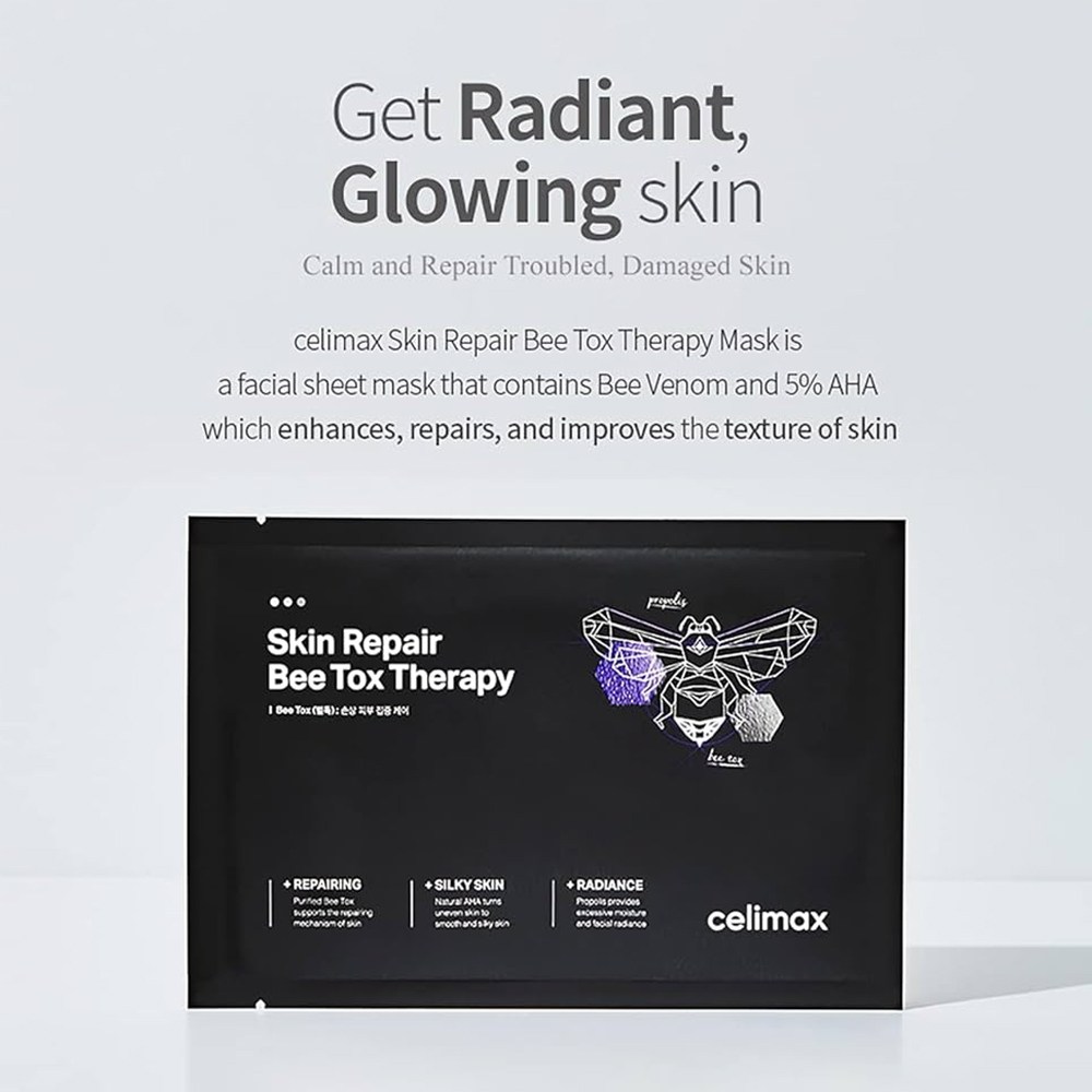 celimax 蜂護膚面膜套裝- Skin Repair Bee Tox Mask，滋養，柔滑肌膚，容光煥發，10片, 1盒- 片狀面膜| 酷澎