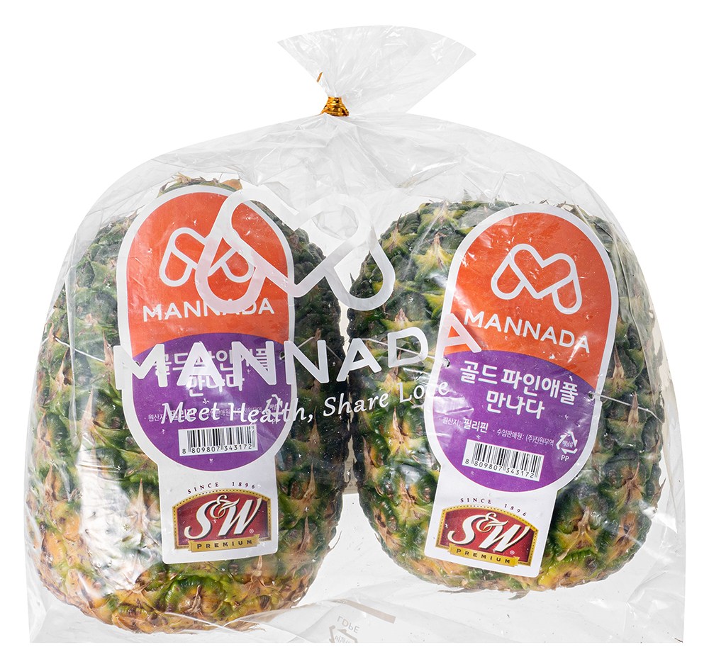 Mannada Gold Pineapple Teukdae 2 Pack , 3.2 kg, 1 Pack (만나다 골드 파인애플 특대 2입, 3.2kg, 1팩)