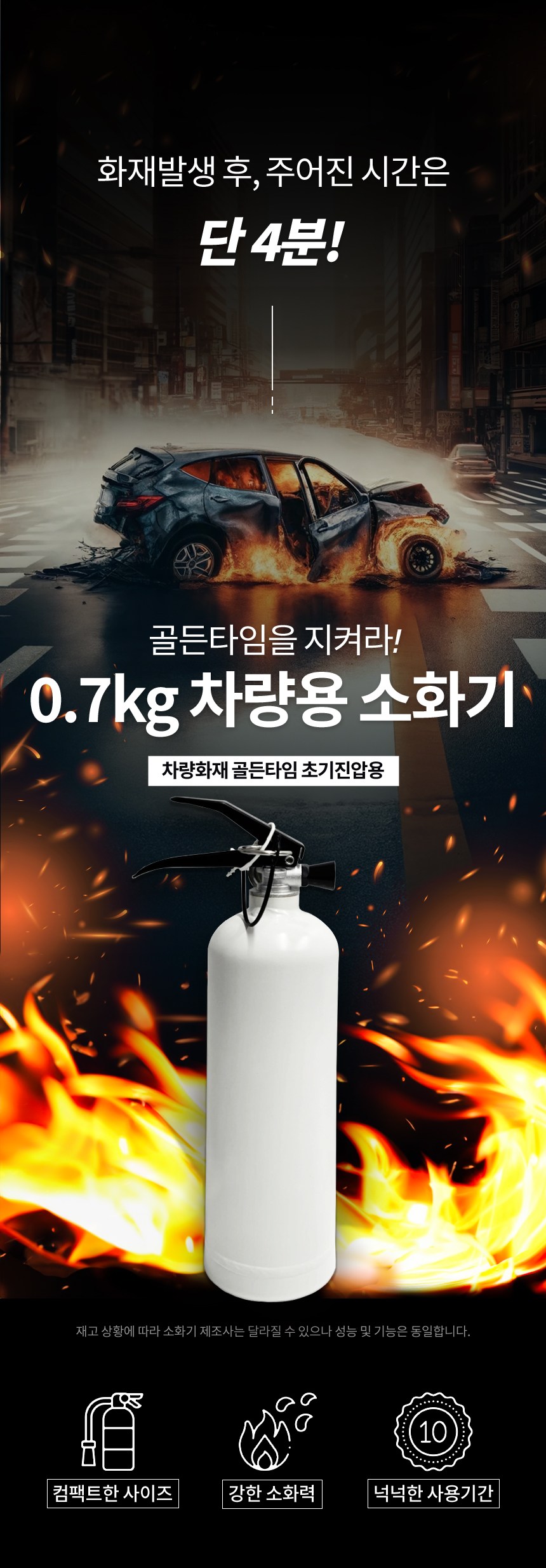 Kepaeo Guksobang Charyangyong ABC Bunmal Sohwagi White + Seuteuraep Set , 0.7 kg, 1 Set (케이파이어 한국소방 차량용 ABC 분말 소화기 화이트 + 스트랩 세트, 0.7kg, 1세트)