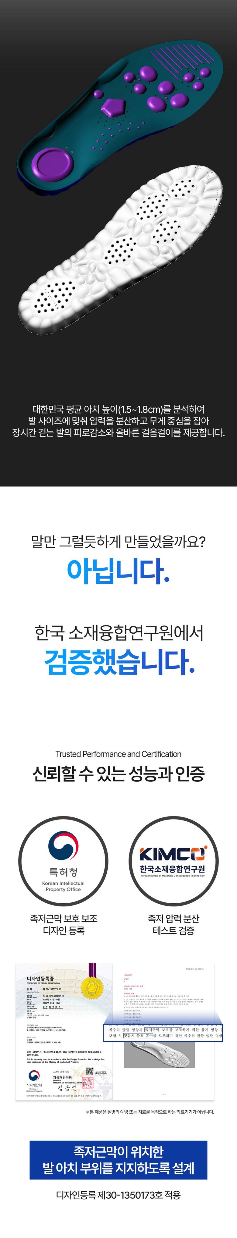 닥터메모리 발충격 32% 감소 특허 무중력 발편한 족저근막 보호 아치 신발깔창 상세 이미지 35