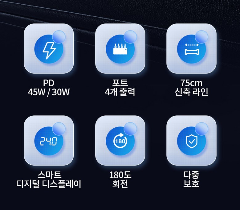 Toocki 105W 4in1 릴타입 C타입 시거잭 차량용 고속 충전기, 그레이, TQ-CC42