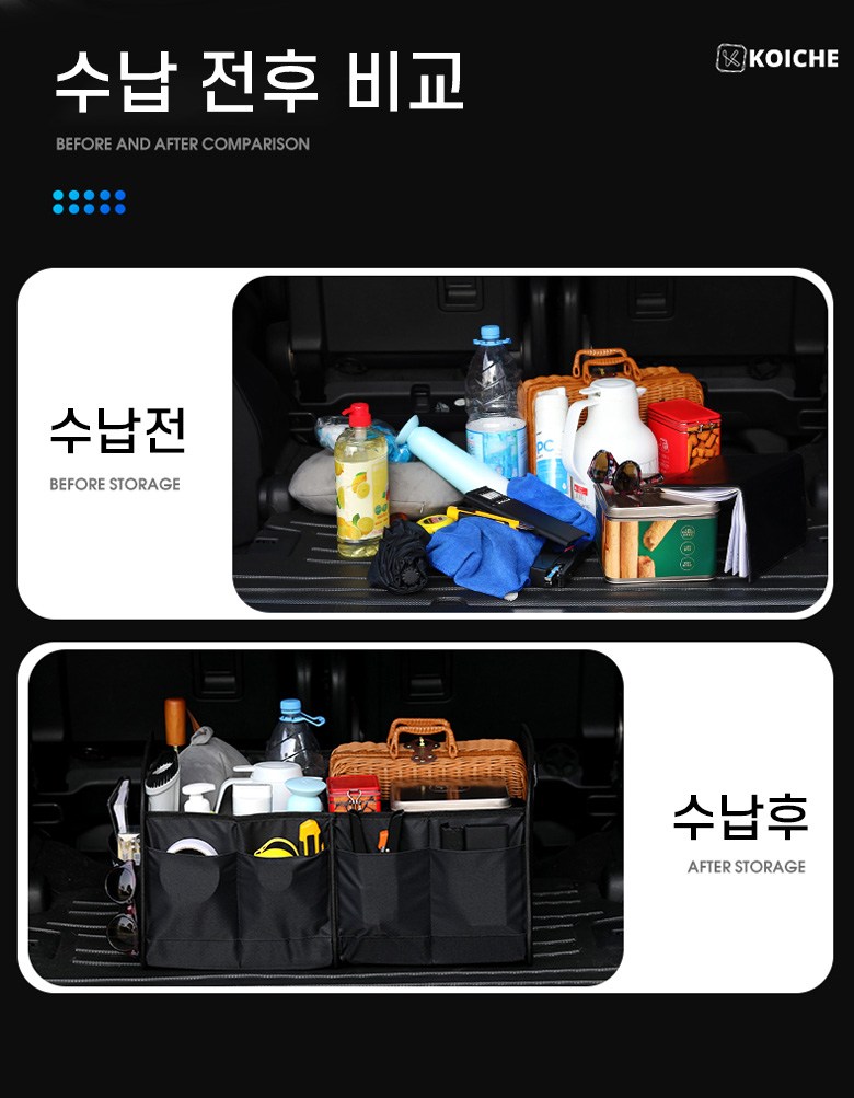 Koche Dayong Poldinghyeong Jeopsik Jadongcha Teureongkeu Jeongri Sunapham , Black (코이체 다용도 폴딩형 접이식 자동차 트렁크 정리 수납함, 블랙)
