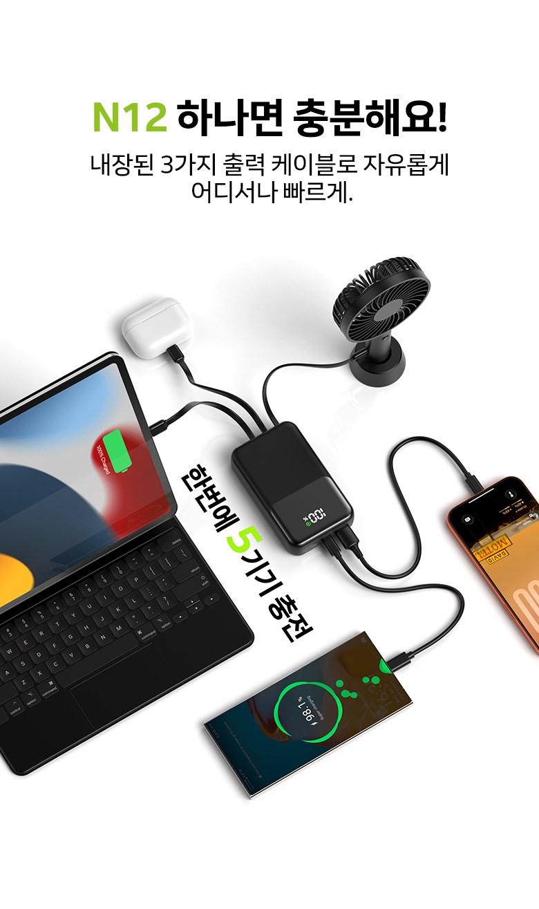 YINTO 20000 mAh Bojo Pear Teori Gosok Charging Large Size Chehyeong PD 22.5 W QC 3.0 Janryangpyosi Multi Danja , Black , N 12 (YINTO 20000mAh 보조배터리 고속충전 대용량 일체형 PD 22.5W QC3.0 잔량표시 멀티단자, 블랙, N12)