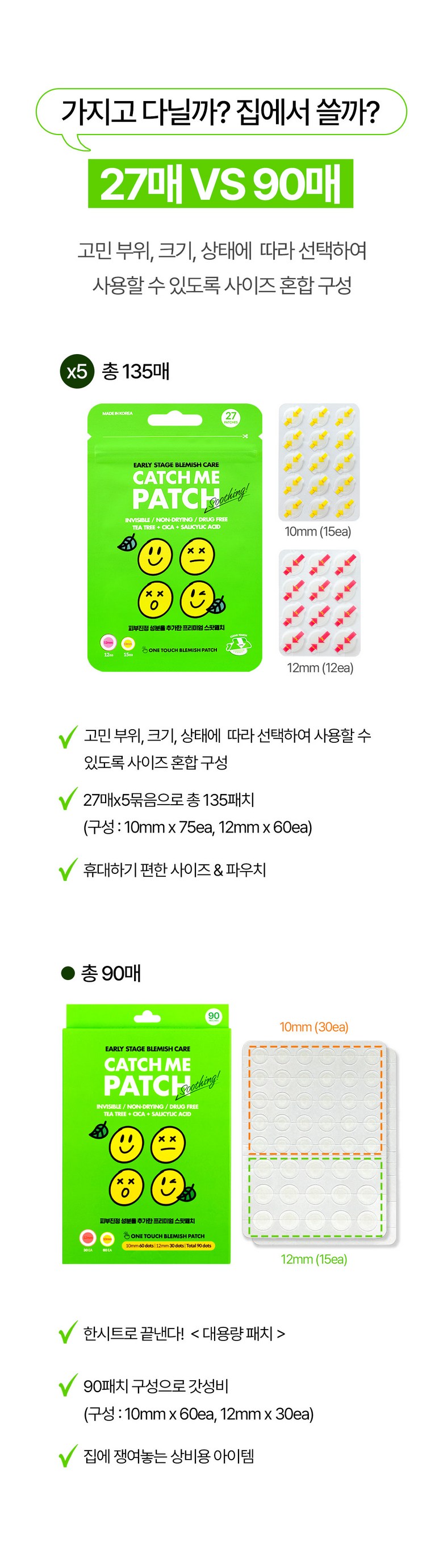 [189 Sheets ] Chogi Soothing / Soothing Acne Paechi Jaesaengtepeu Trouble Ppyoruji Spot Paechi Kaechimipaechi , 7 Pack , 27 Pack ([189매] 초기 진정/수딩 여드름패치 재생테이프 트러블 뾰루지 스팟패치 캐치미패치, 7개, 27개입)