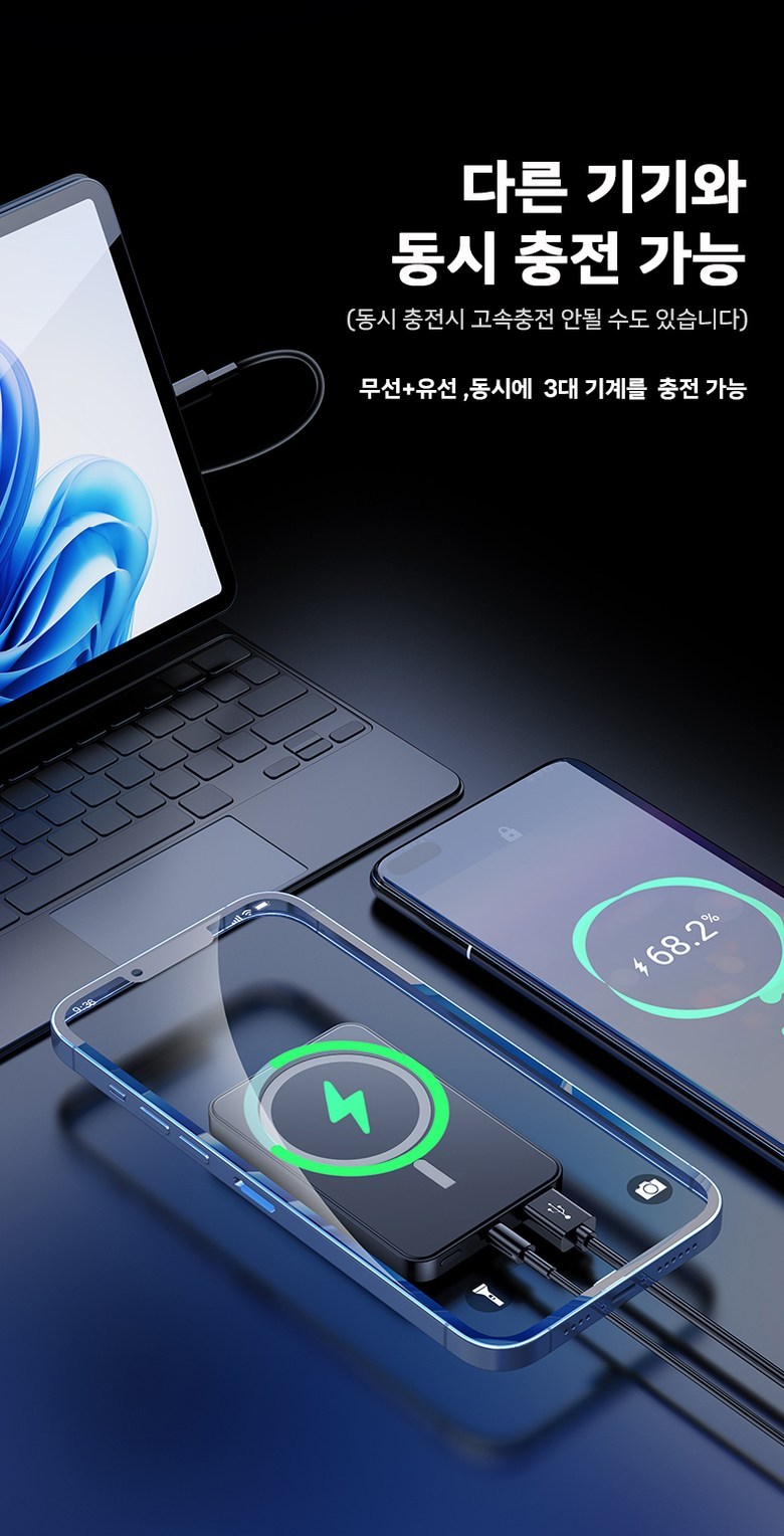 MAC Set Peu Bojo Pear Teori 10000 mAh Wireless Large Size Byeoun Apon Gaelreoksi Use Neung , Green (맥세이프 보조배터리 10000mAh 무선 대용량 가벼운 아이폰 갤럭시 사용가능, 그린)