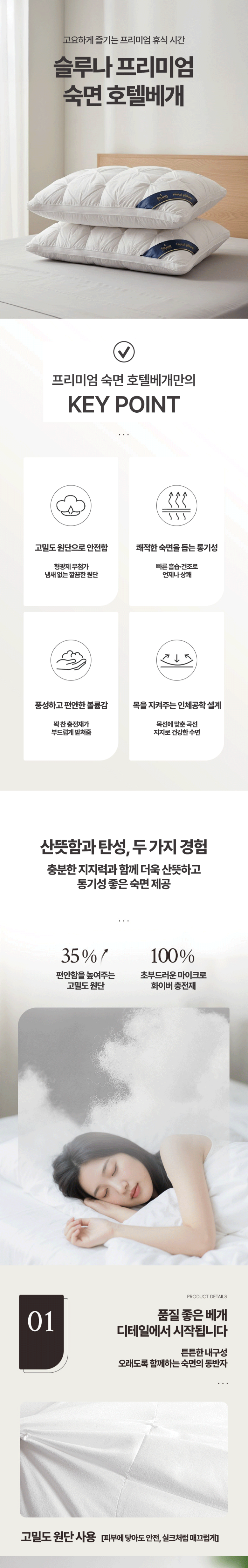 Seulruna Gojungryang Suk Noodles Hotelbe Pack , White , 1 Pack (슬루나 프리미엄 고중량 숙면 호텔베개, 화이트, 1개)