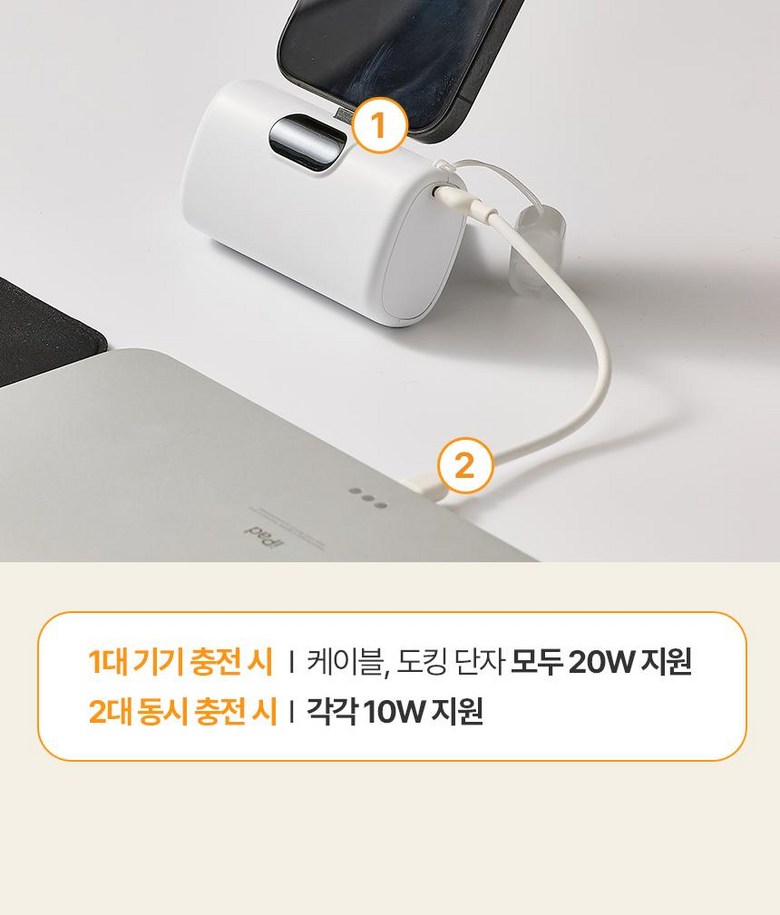 Ojiren 10000 mAh Large Size Kinghyeong Gosok Charging Bojo Pear Teori , Pink , 1 Pack , GM 10 (오지렌 10000mAh 대용량 도킹형 고속충전 보조배터리, 핑크, 1개, GM10)