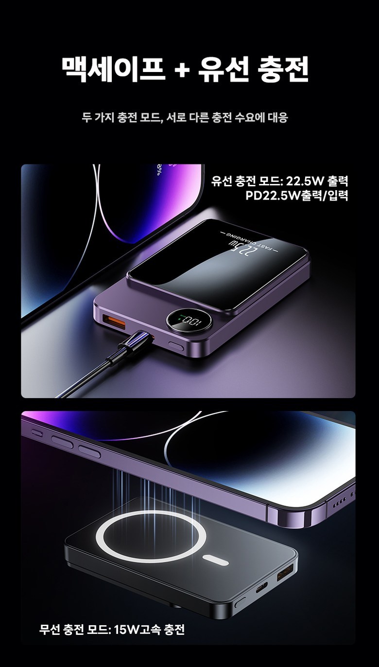 MAC Set Peu Bojo Pear Teori 10000 mAh Wireless Large Size Byeoun Apon Gaelreoksi Use Neung , Green (맥세이프 보조배터리 10000mAh 무선 대용량 가벼운 아이폰 갤럭시 사용가능, 그린)