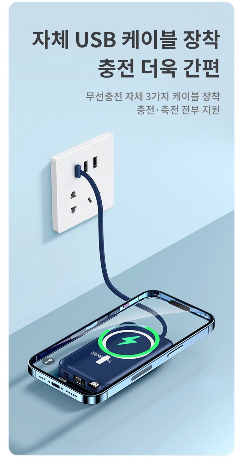 Large Size MAC Set Peu Hohwan Bojo Pear Teori 20000 mAh Wireless Charging Cable Chehyeong LCD Janryangpyosi , Black , 1 Pack (대용량 맥세이프 호환 보조배터리 20000mAh 무선충전 케이블 일체형 LCD 잔량표시, 블랙, 1개)