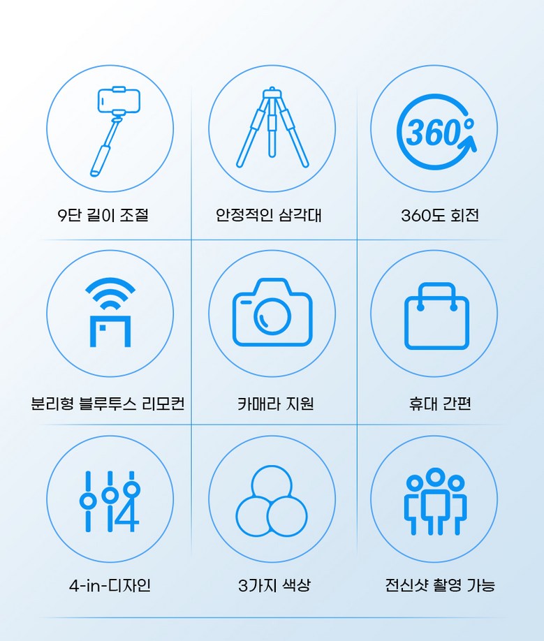 NICESUN 블루투스 휴대폰 삼각대 스마트폰/카메라/고프로 삼각대 셀카봉 170cm S8, 화이트