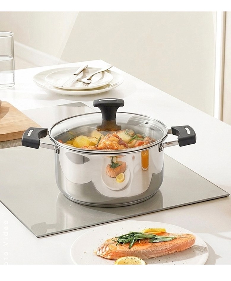 ROYAI ONE Indeoksyeon Gyeomyong 304 Stainless Yangsu Naembi , 1 Pack , Eunsaek , 22 cm (ROYAI ONE 인덕션 겸용 304 스텐 양수 냄비, 1개, 은색, 22cm)