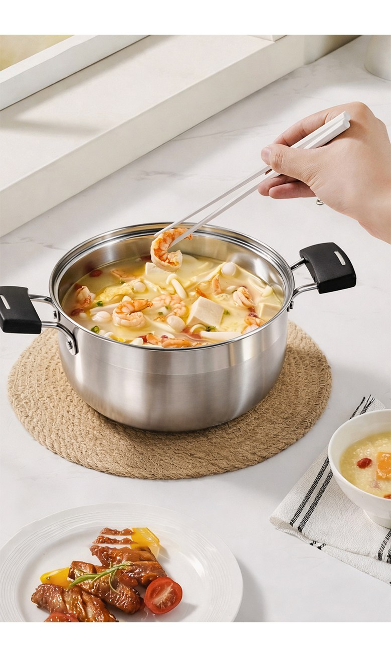 ROYAI ONE Indeoksyeon Gyeomyong 304 Stainless Yangsu Naembi , 1 Pack , Eunsaek , 22 cm (ROYAI ONE 인덕션 겸용 304 스텐 양수 냄비, 1개, 은색, 22cm)