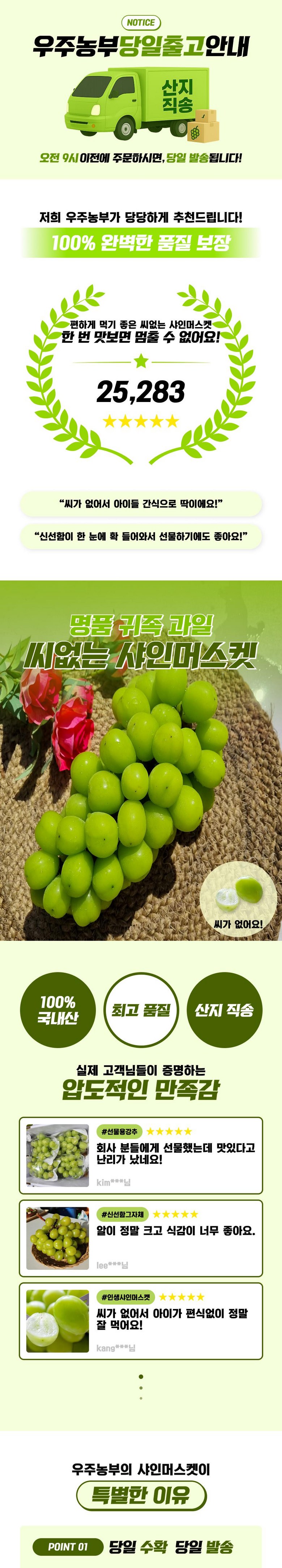 Ujunongbu Mango Grape Ssieops Grape High Sweetness Syainmeoseuket 1 Box 2 KG(2~4 Su ) (우주농부 프리미엄 망고포도 씨없는포도 고당도 샤인머스켓 1박스 2KG(2~4수))