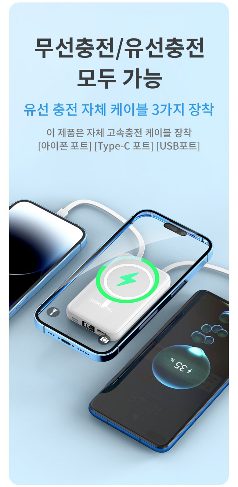 Large Size MAC Set Peu Hohwan Bojo Pear Teori 20000 mAh Wireless Charging Cable Chehyeong LCD Janryangpyosi , Black , 1 Pack (대용량 맥세이프 호환 보조배터리 20000mAh 무선충전 케이블 일체형 LCD 잔량표시, 블랙, 1개)