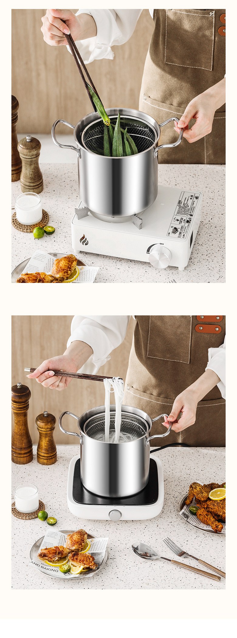 Pyeonan 42 Dayong Paseutanaembi Twigim Naembi 3.5 L, 1 Set , Eunsaek , 15 cm (편안한42 다용도 파스타냄비 튀김 냄비 3.5L, 1세트, 은색, 15cm)